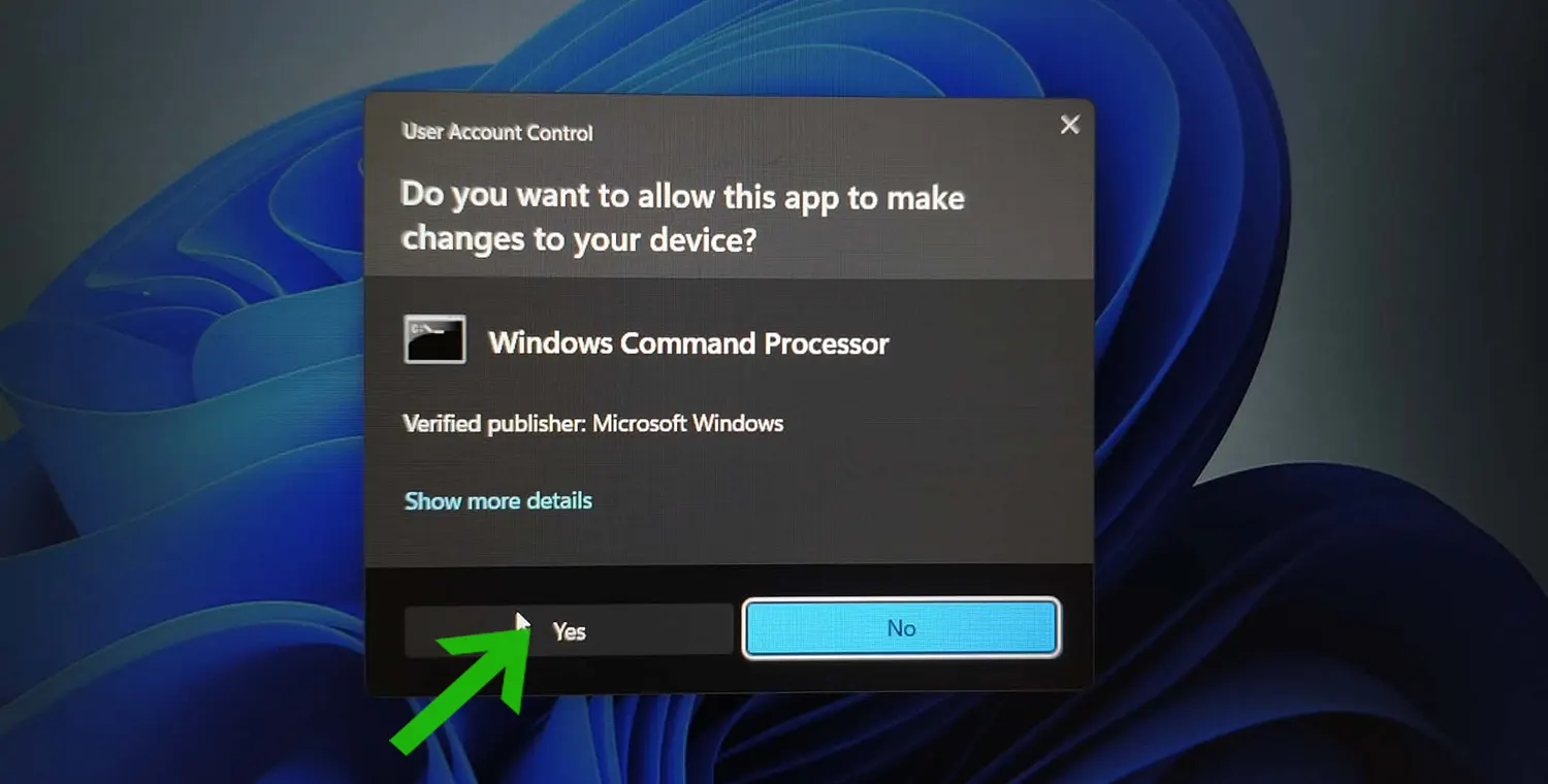 Accept the User Account Control confirmation screen by clicking ‘Yes’
