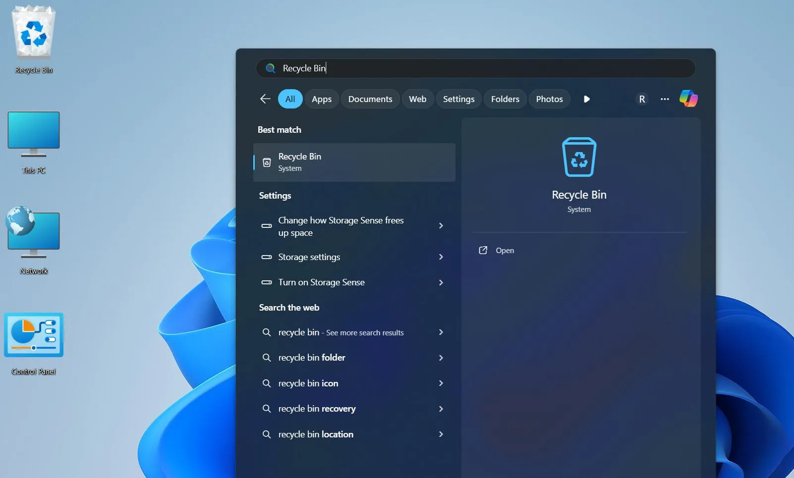 Accessing Recycle Bin Without Desktop Icon in Windows 11 by Click the search icon on the Windows 11 taskbar and type ‘Recycle Bin’
