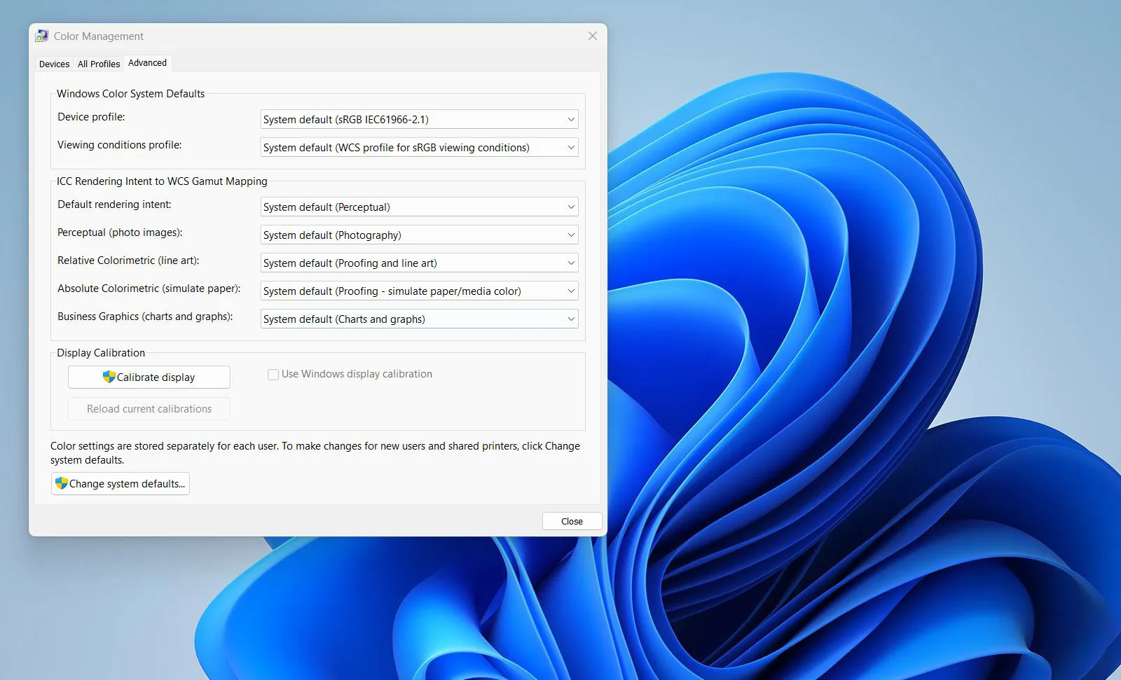 Advanced Color Management Settings