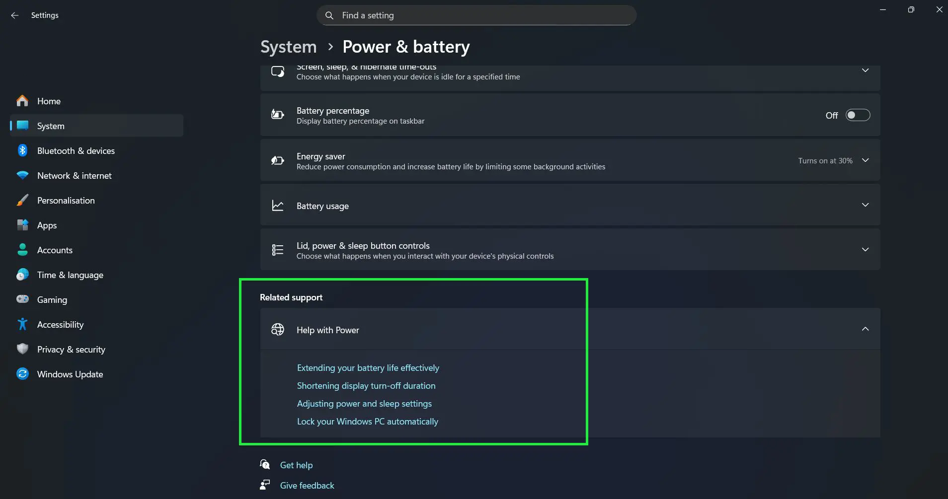 Advanced Power Settings Configuration