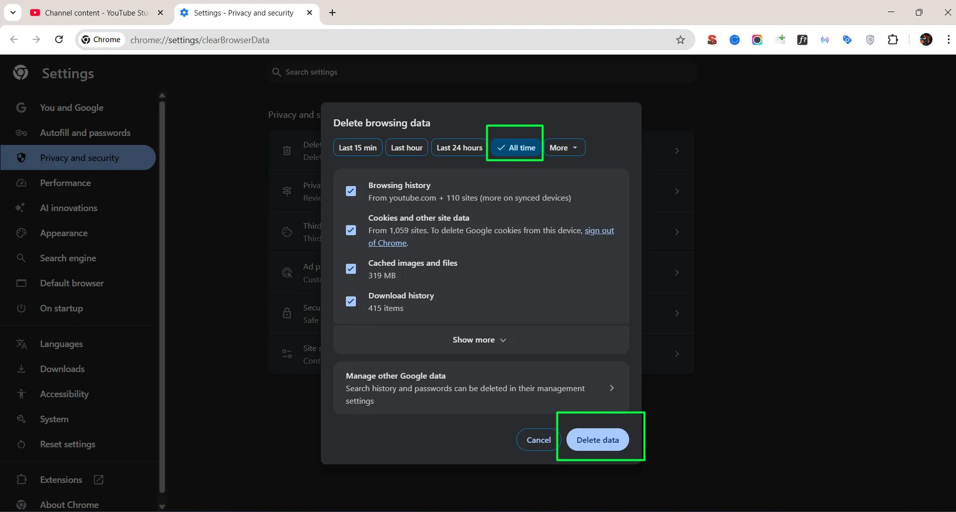 Clearing Browser Cache on Google Chrome Browser