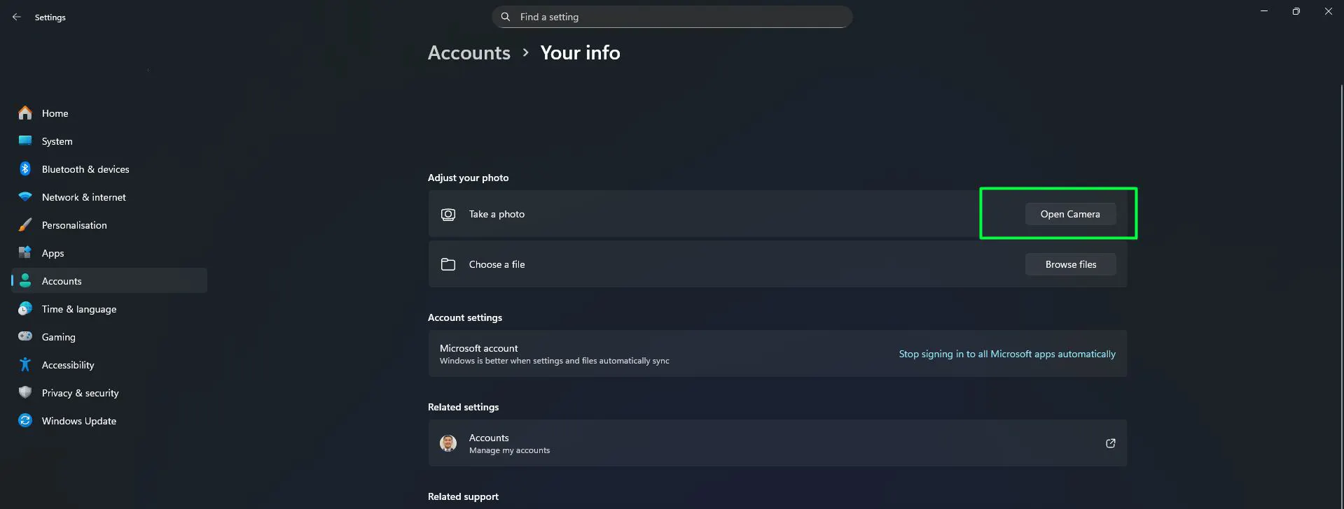 Click ‘Open Camera’ button