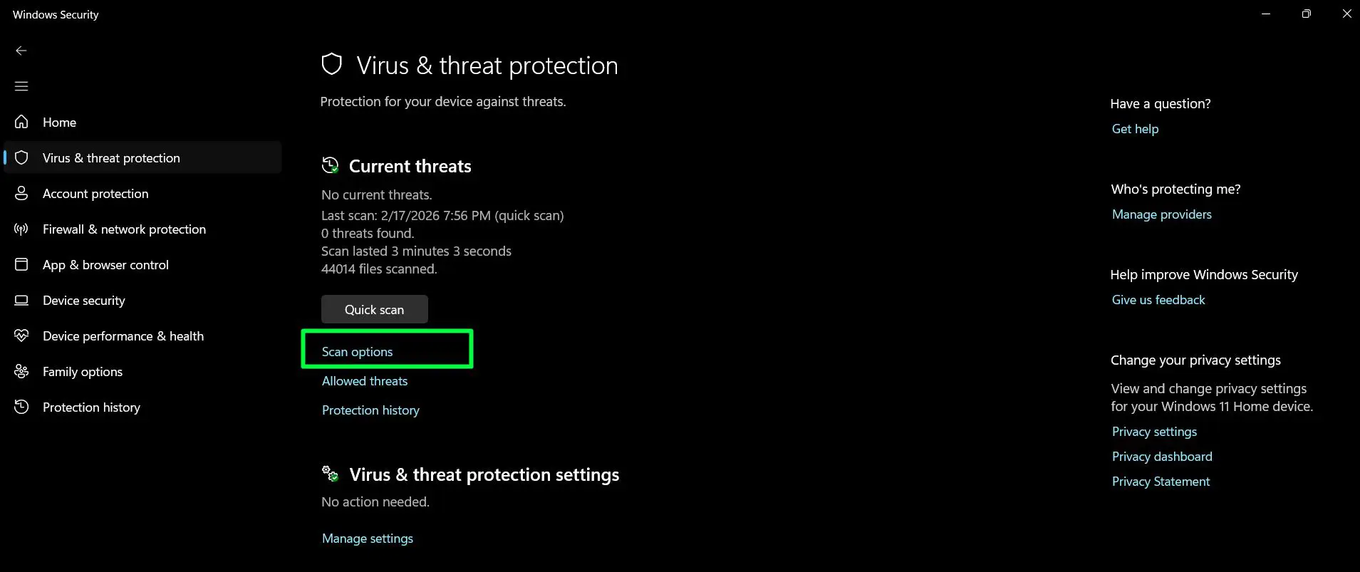 Click ‘Scan options’