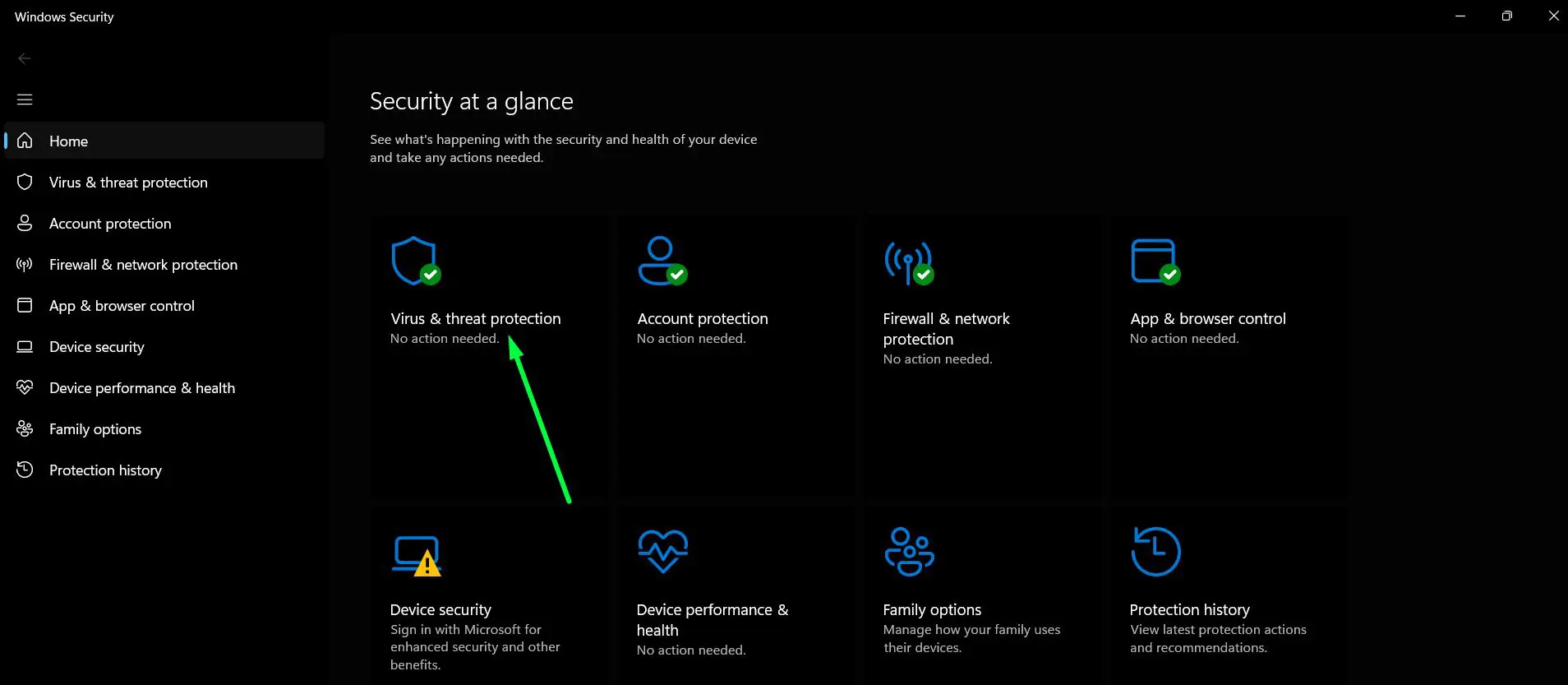 Click ‘Virus and threat protection’