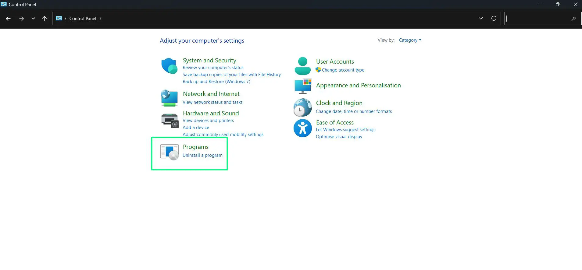Click on ‘Programs’