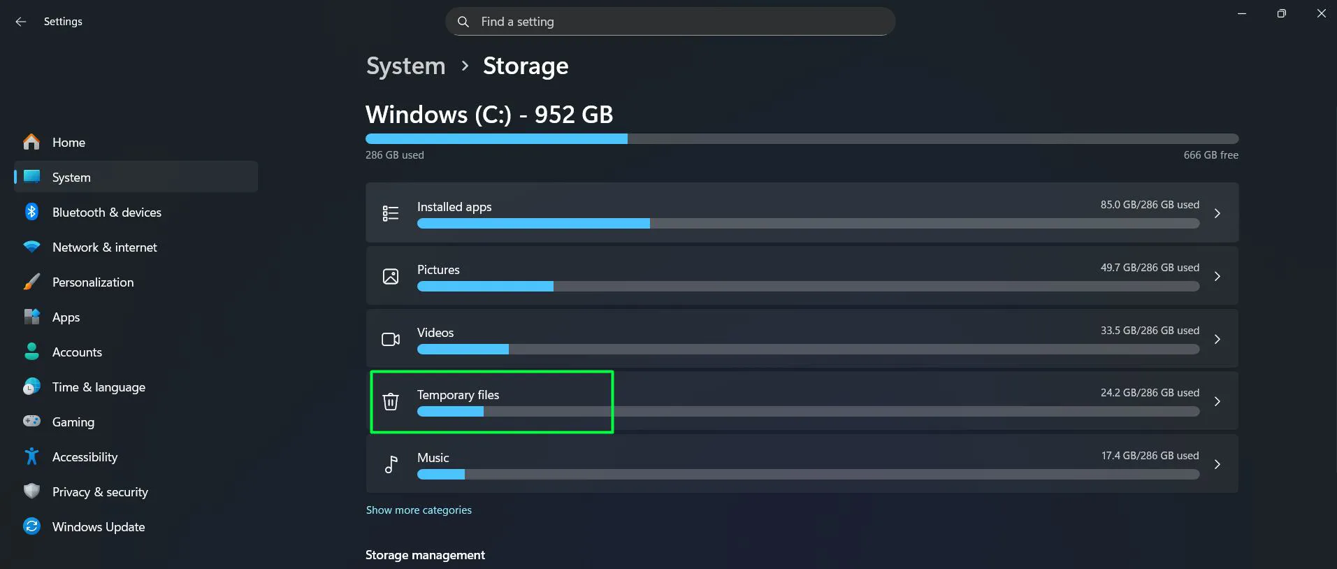 Click on 'Temporary files'