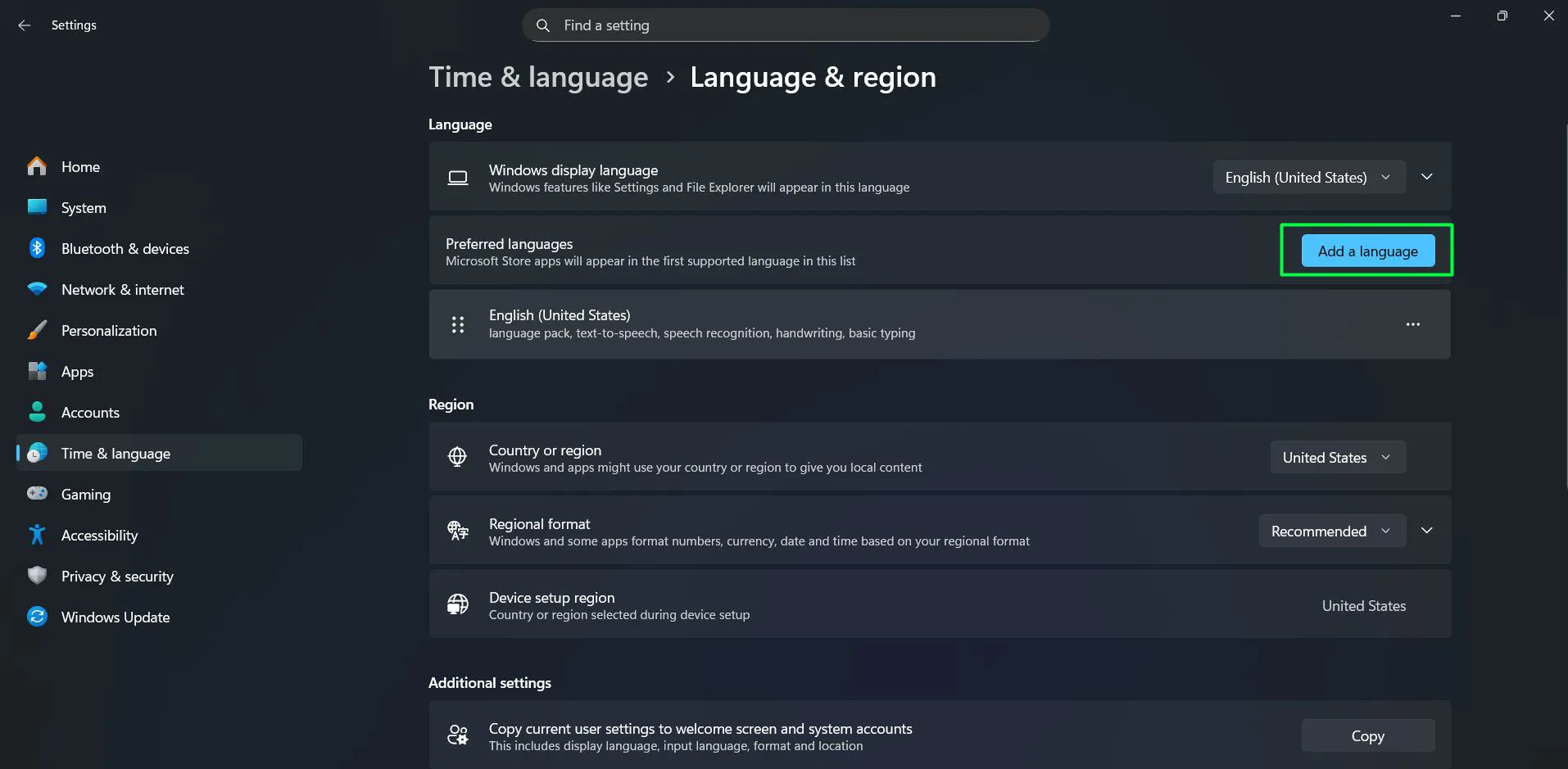Click the 'Add a language' button.