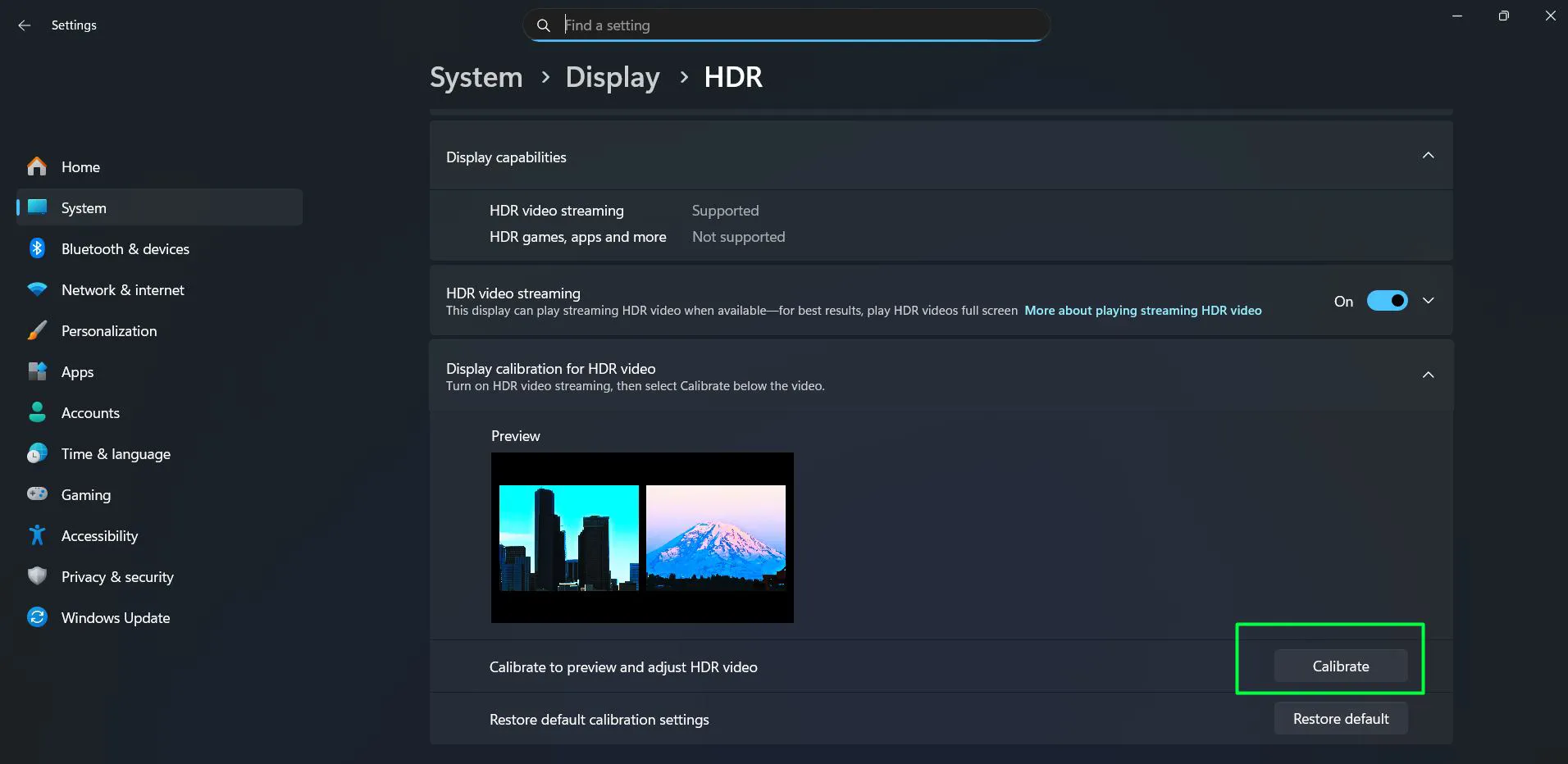 Click the 'Calibrate' button