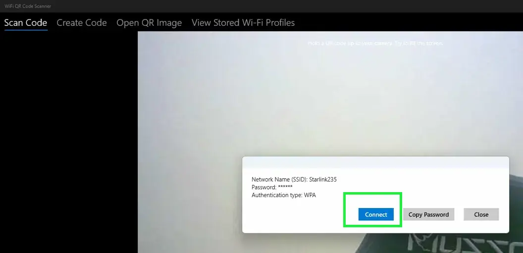Click the ‘Connect’ button that appears after successful scanning