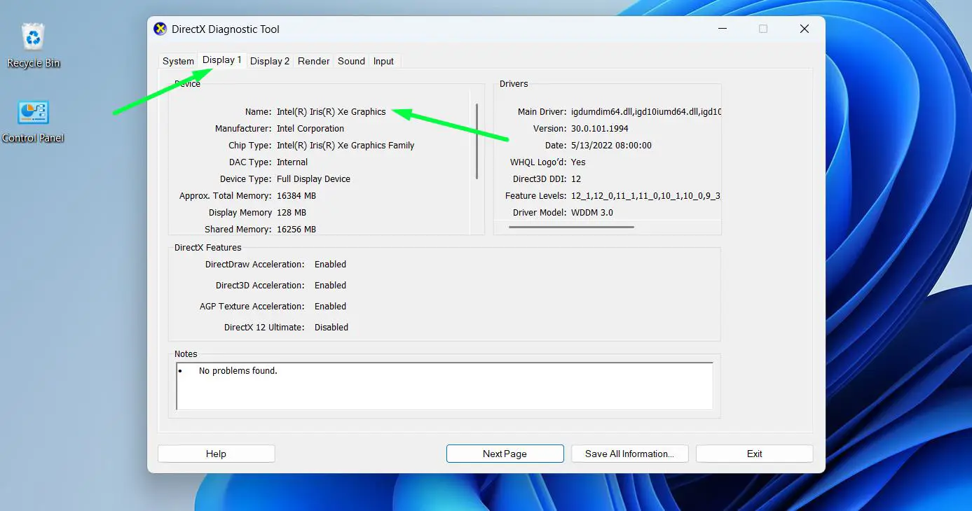 Click the Display tab then note the Name of the graphics card
