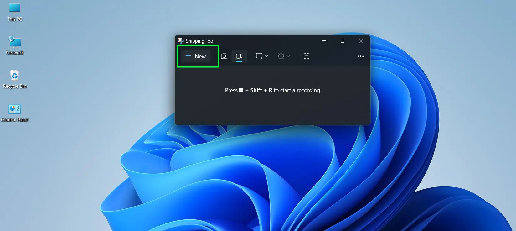 Click the New button in the top-left of the Snipping Tool window to begin the screen selection process