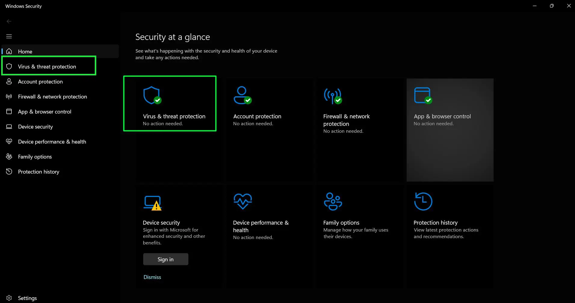Click the ‘Virus & threat protection’