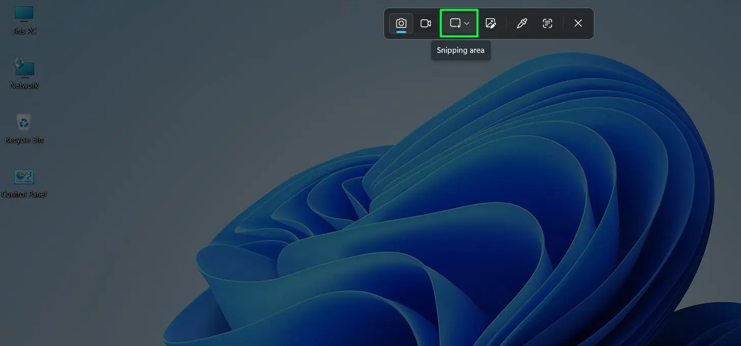 Click the third icon ‘Snipping Area’