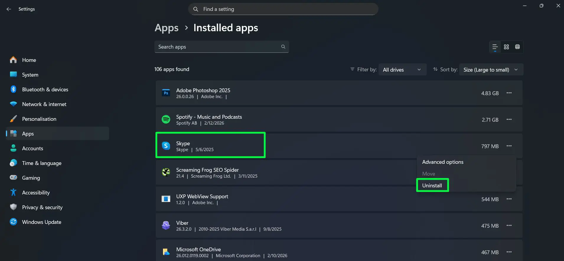 Click the three-dot menu next to any app that is no longer needed and select Uninstall