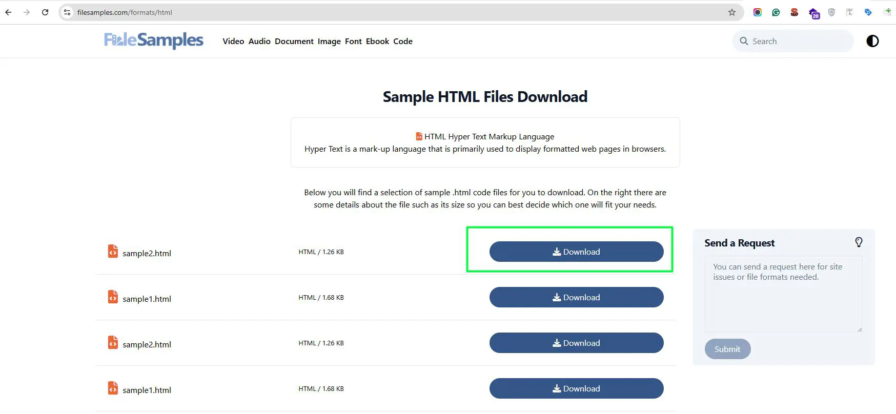 Download a sample HTML file