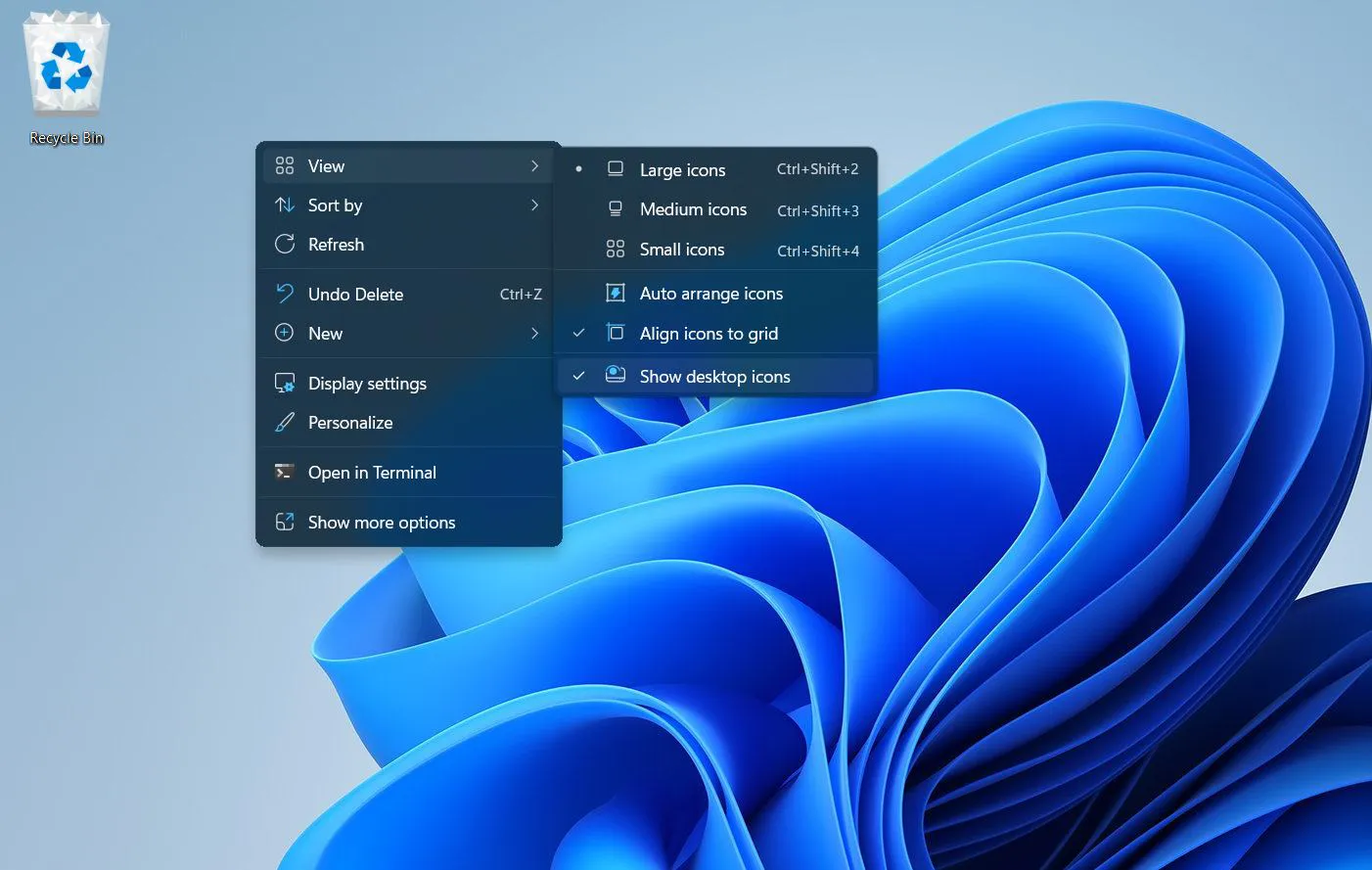Enable Show Desktop Icons Option