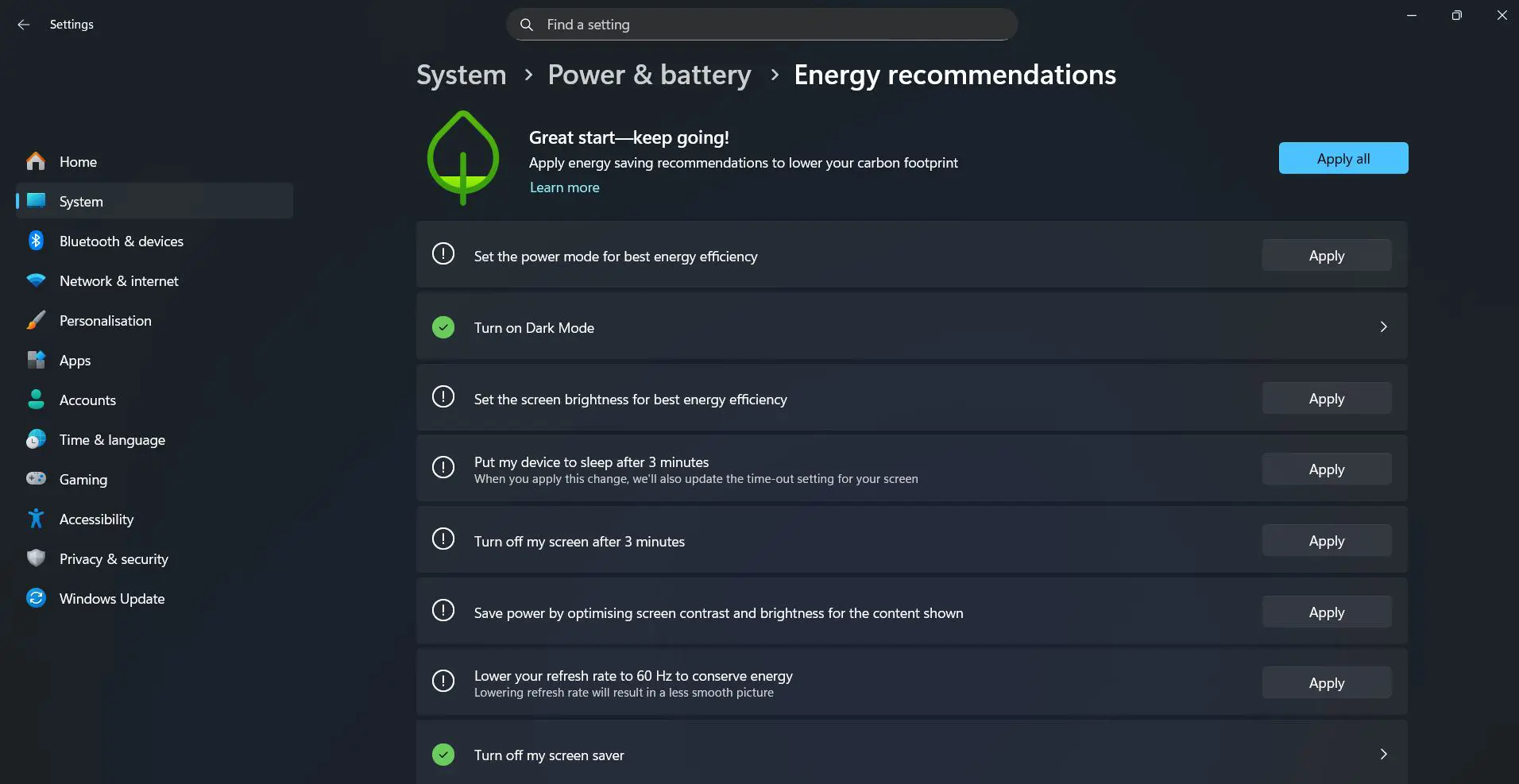 Energy Recommendations Feature
