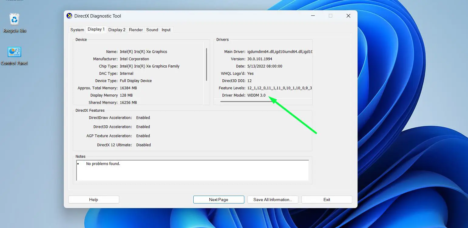 Look for the Driver Model field. It should say WDDM 2.0 or higher