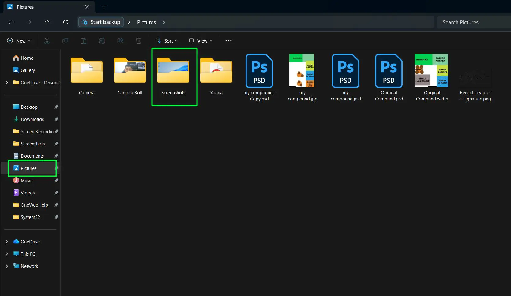 Open File Manager select Pictures and open Screenshots folder