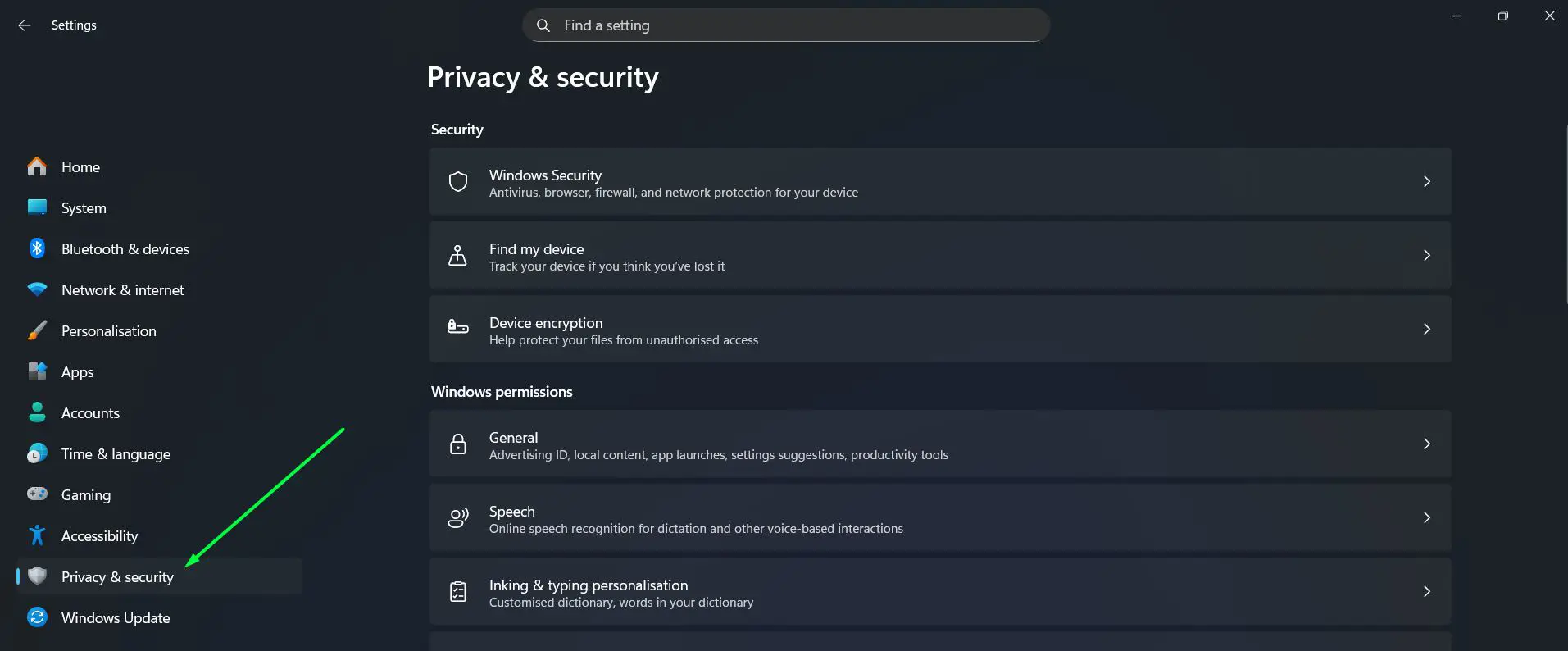 Open Settings and go to ‘Privacy and security’