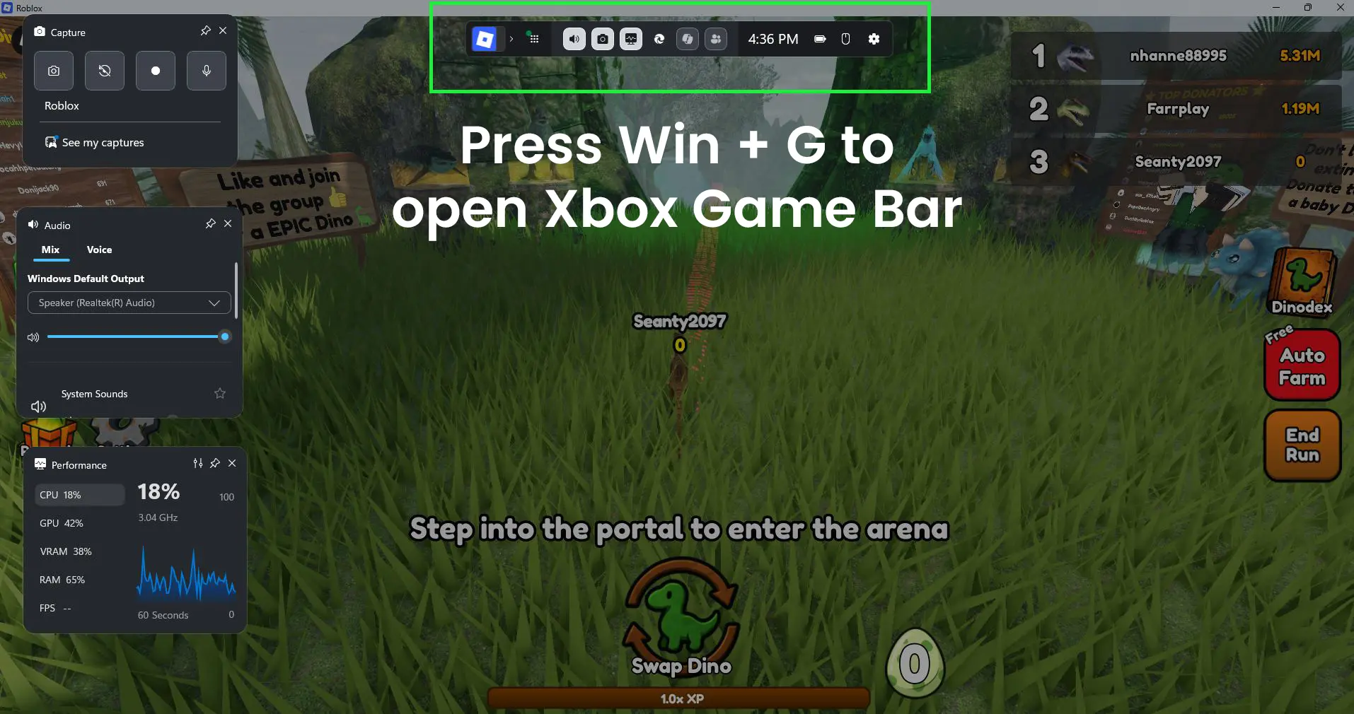 Open the app or game and Press Win + G to open Xbox Game Bar
