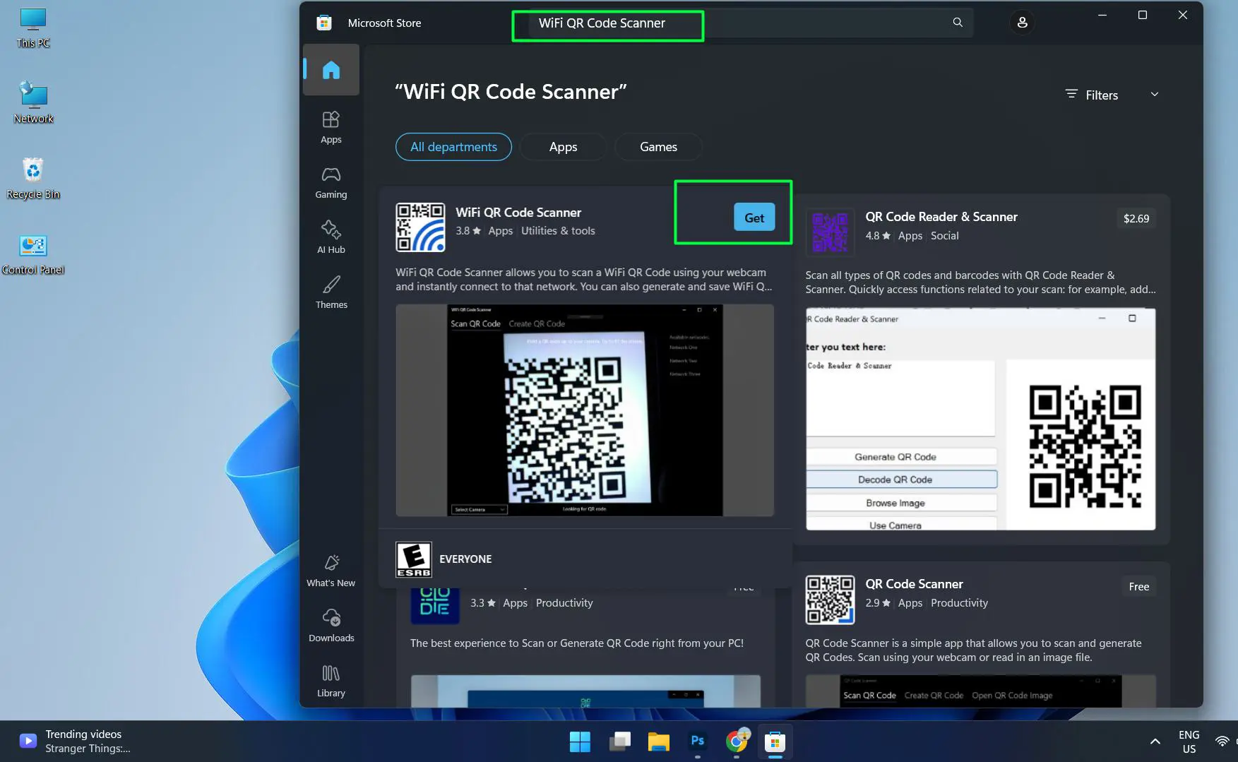 Search for ‘WiFi QR Code Scanner’ and Click the Get button