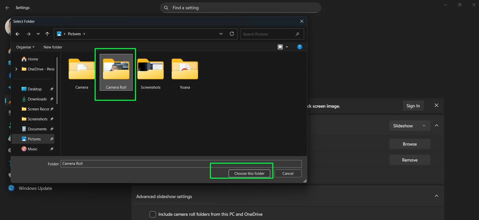 Select the folder and click ‘Choose this folder’