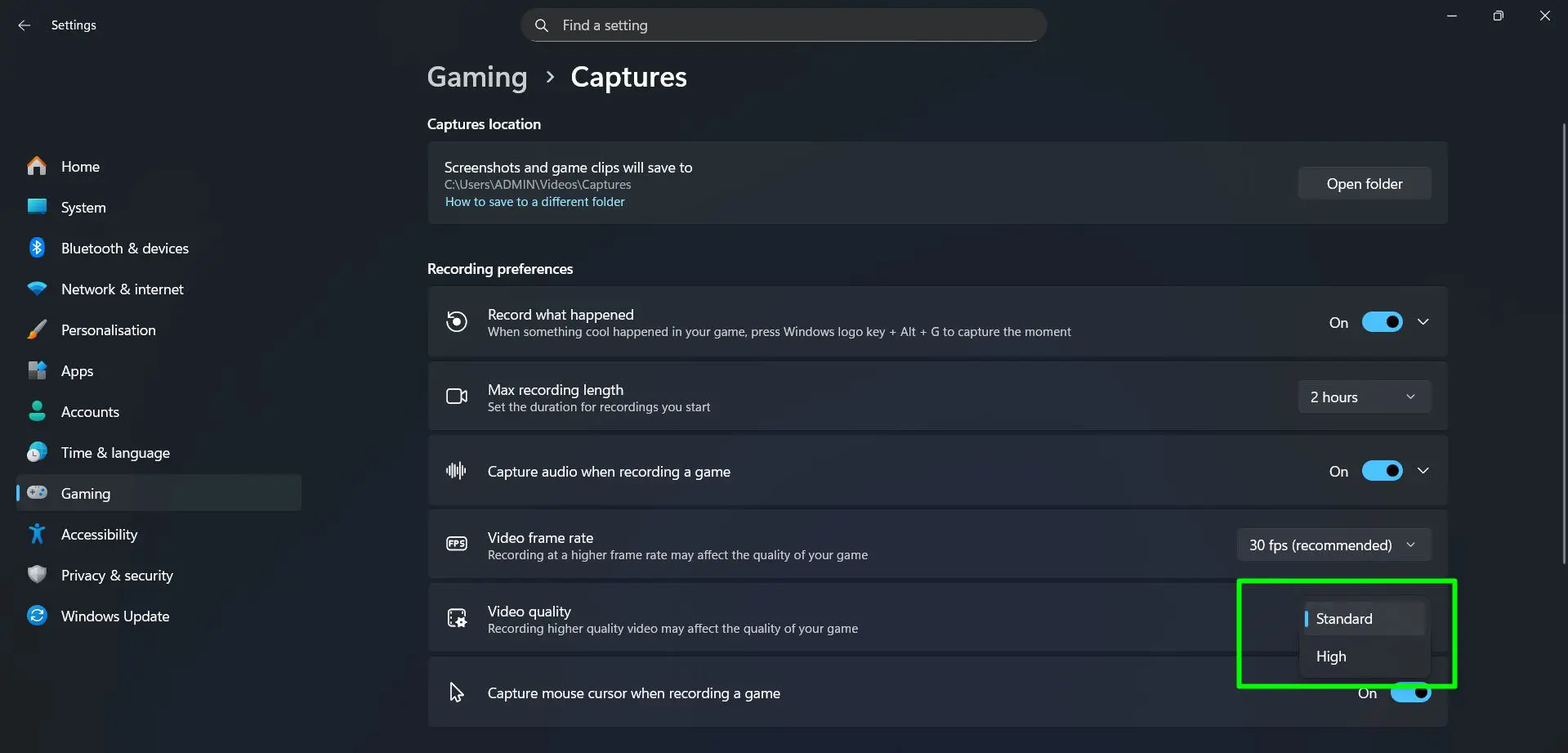 Set ‘Video quality’ to Standard or High