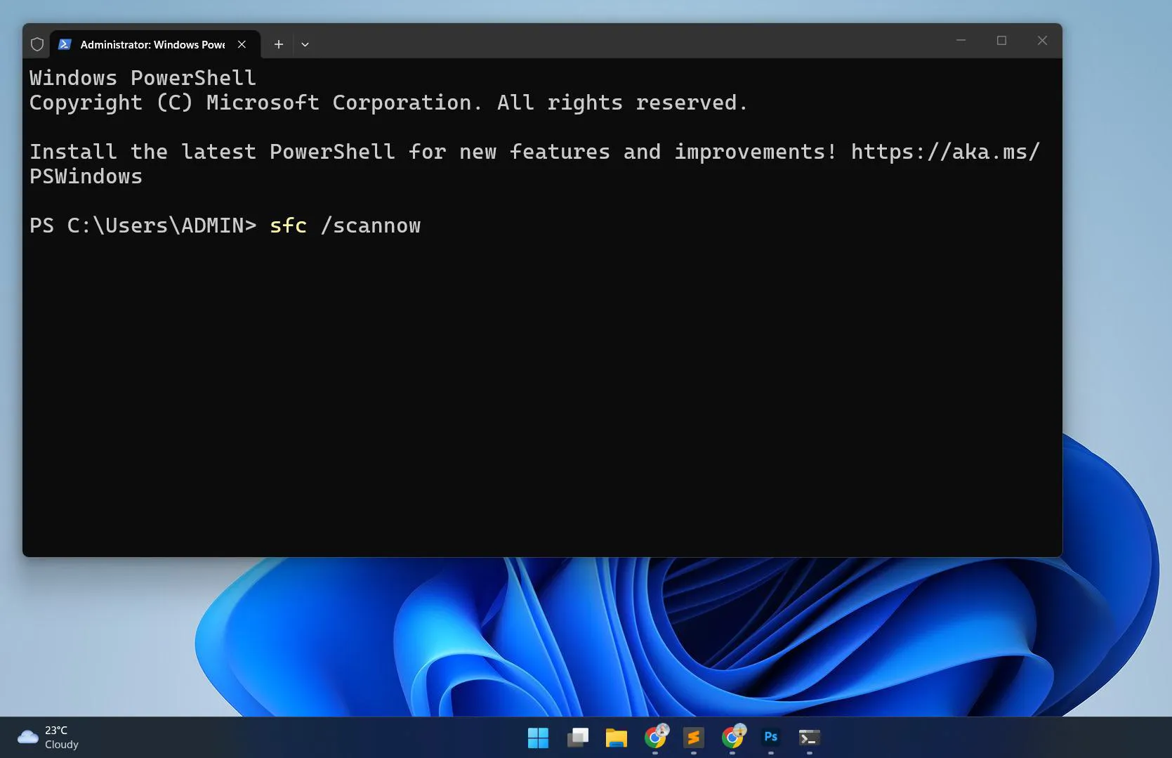 Type the command: sfc /scannow