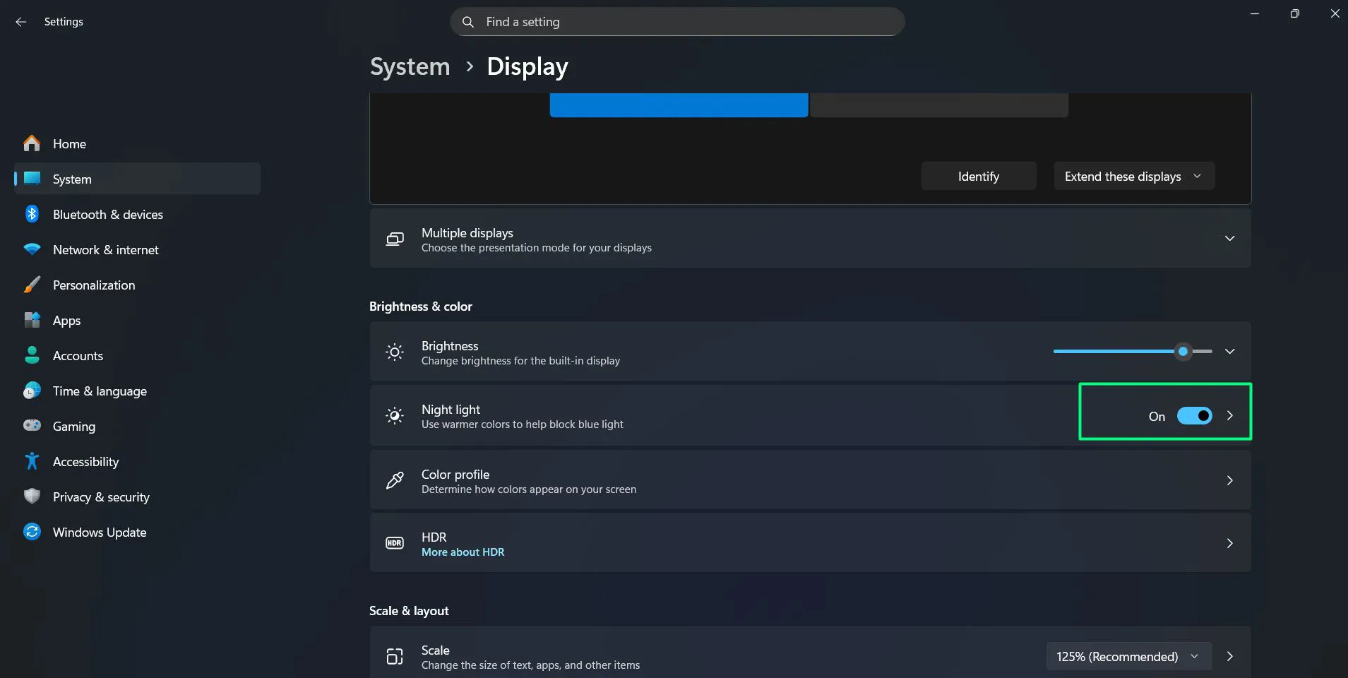 Using Night Light to Reduce Blue Light on Windows 11