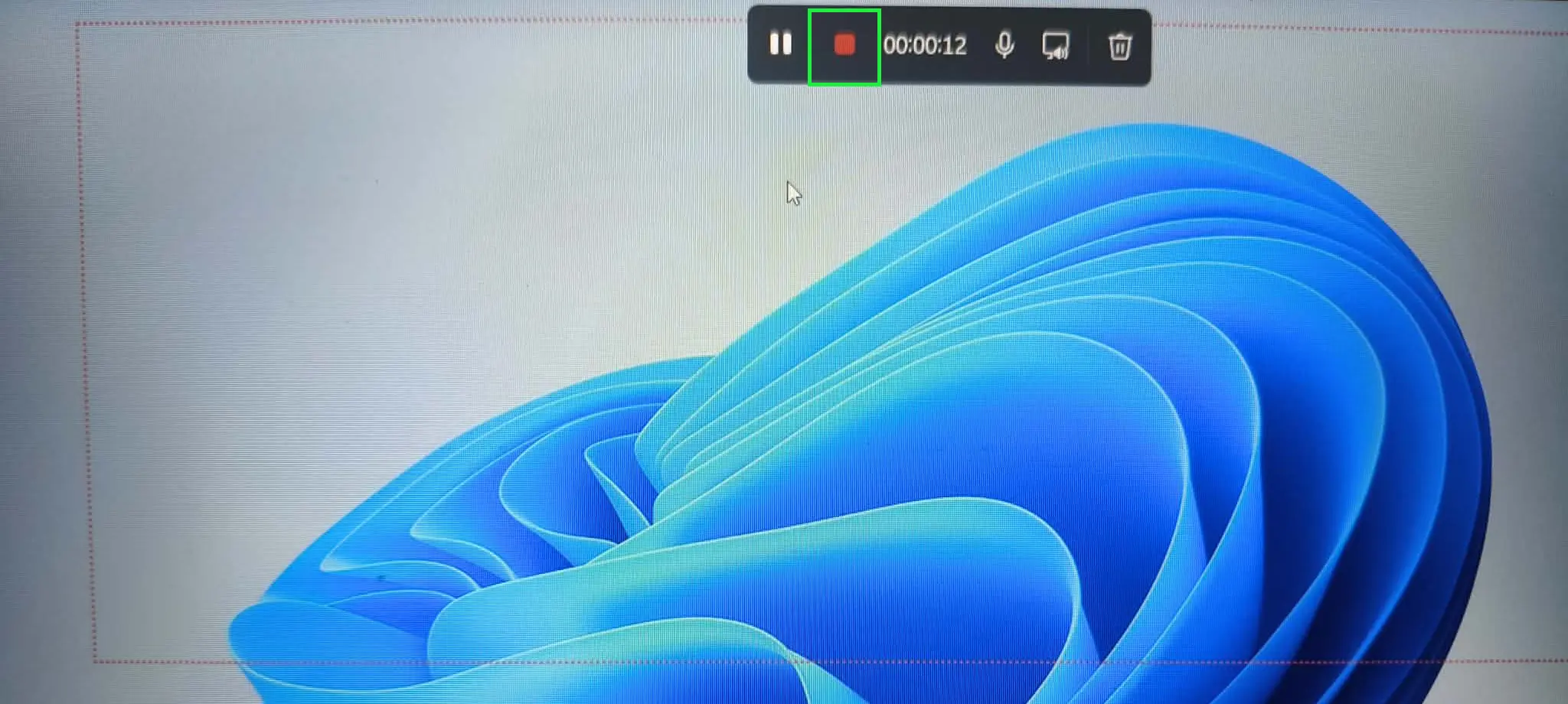 When the recording is done, click the red Stop button in the recording bar