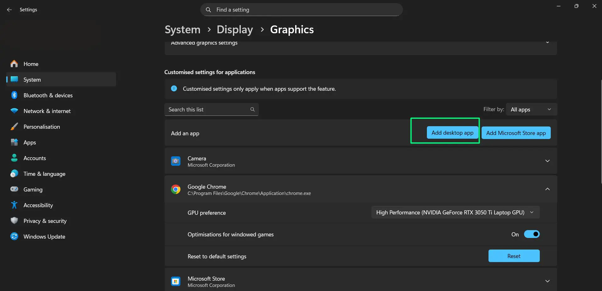 click ‘Add desktop app’ to browse for a traditional application