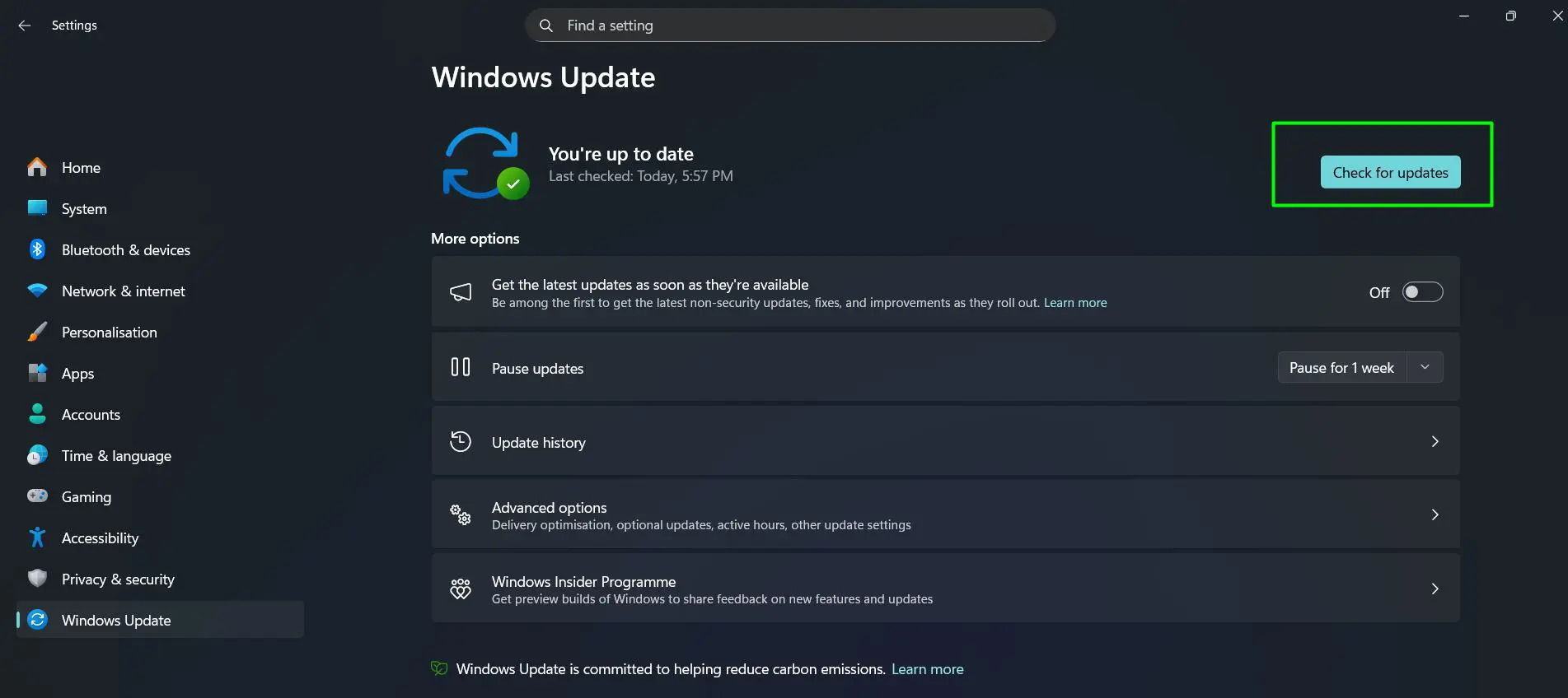 Click Check for updates and install any available updates