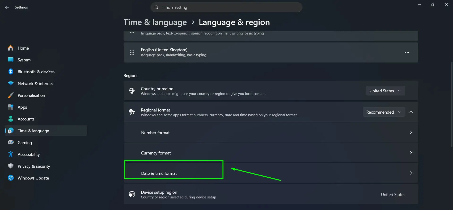 Click Date & time format