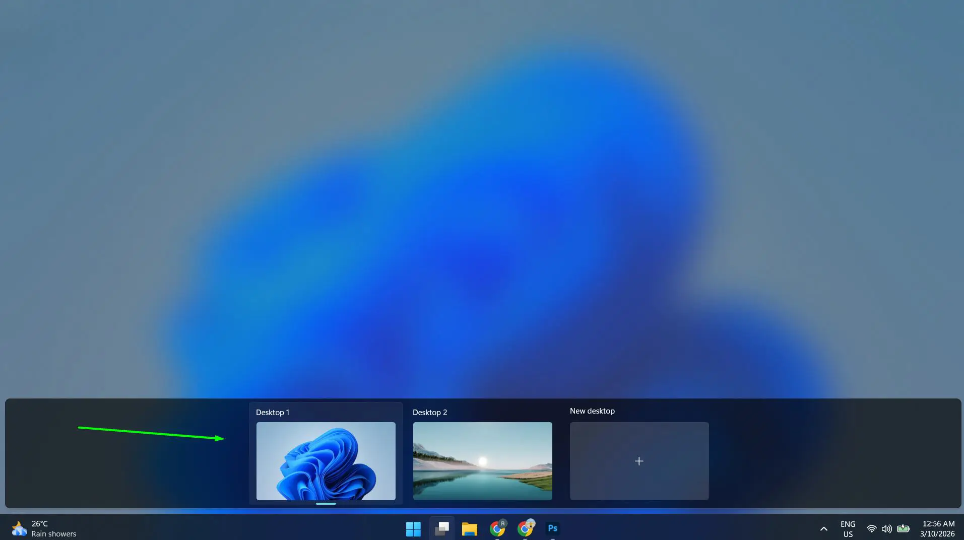 Click on the desktop to switch to it. The screen closes Task View and jumps directly to that desktop.