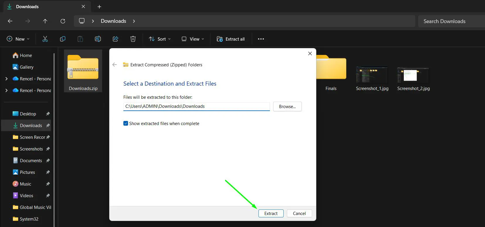 Click the ‘Extract’ button to begin the extraction process