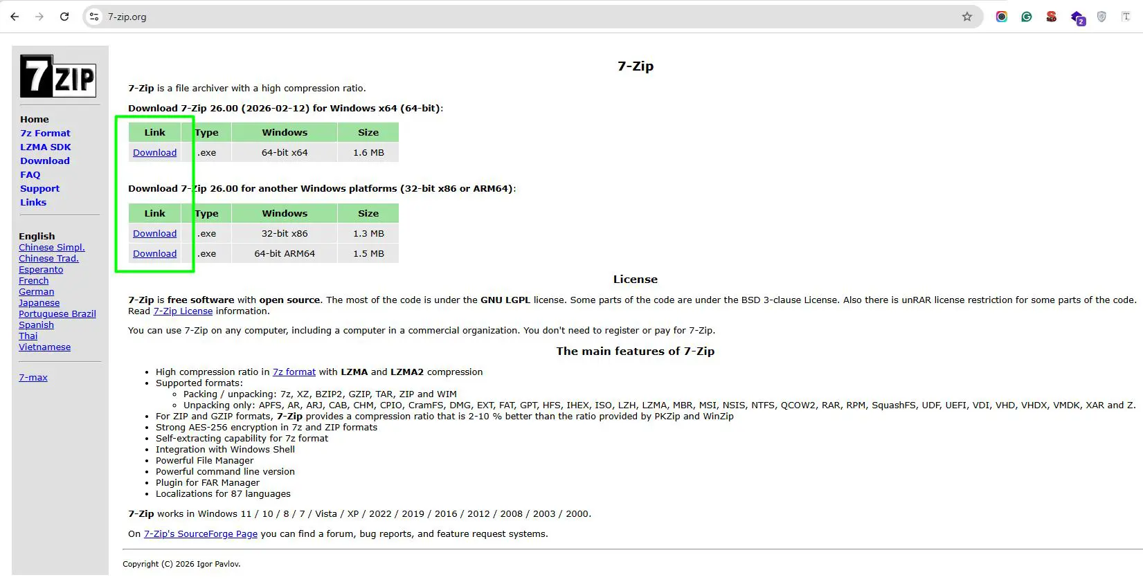 Download 7-Zip from the official website