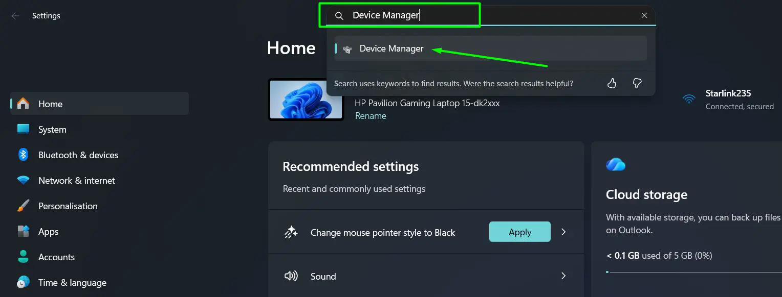 Open Device Manager via Windows Settings