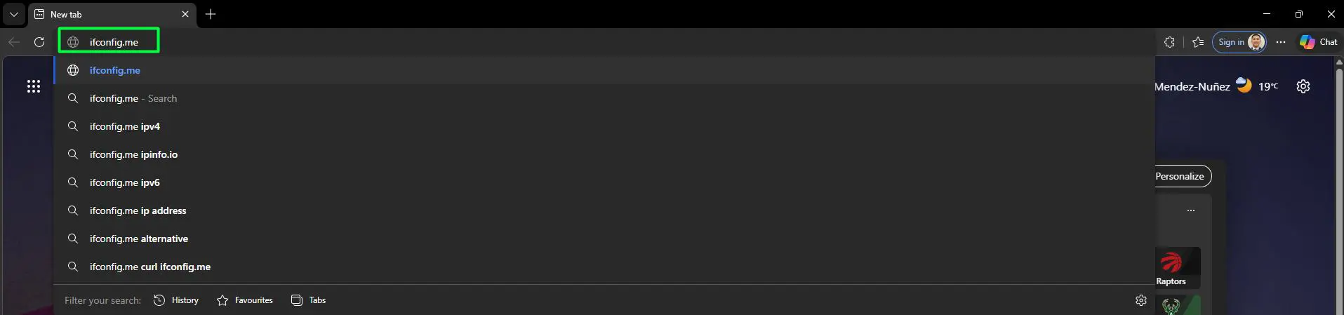 Open any browser, type ifconfig.me in the address bar, and press Enter