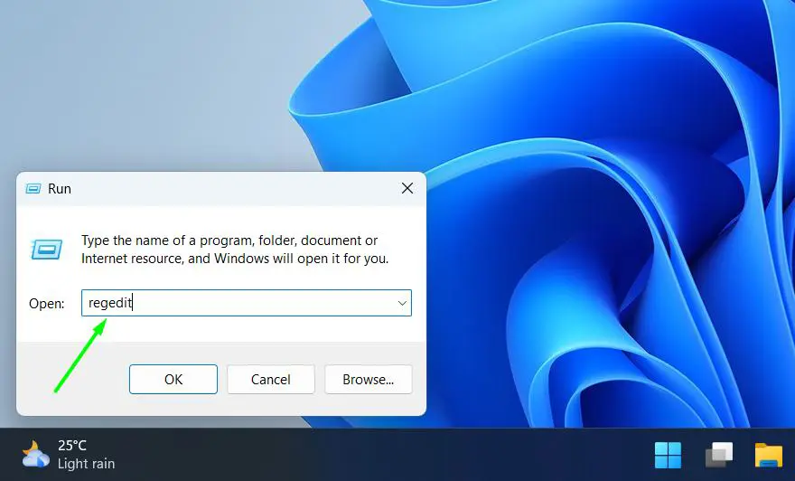 Press Windows + R, type regedit, and press Enter to open Registry Editor