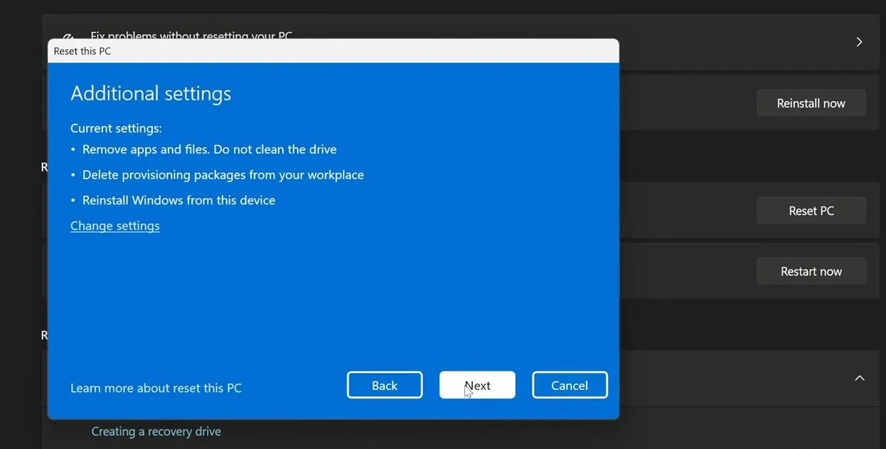 Review Additional Settings